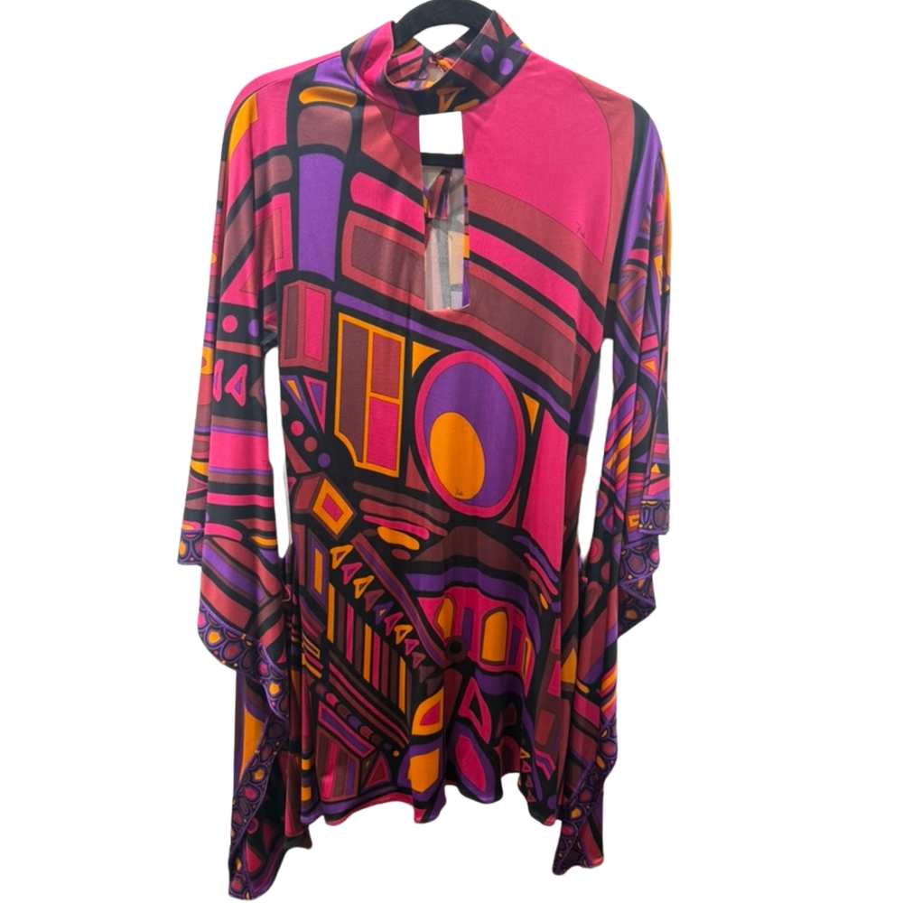 Emilio Pucci Vintage Patterned Batwing Sleeve Dress